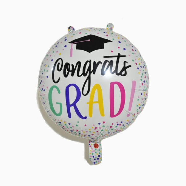 White Congrats Grad Round Foil Balloon