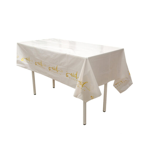 White and Gold Marble Eid Mubarak Table Cover