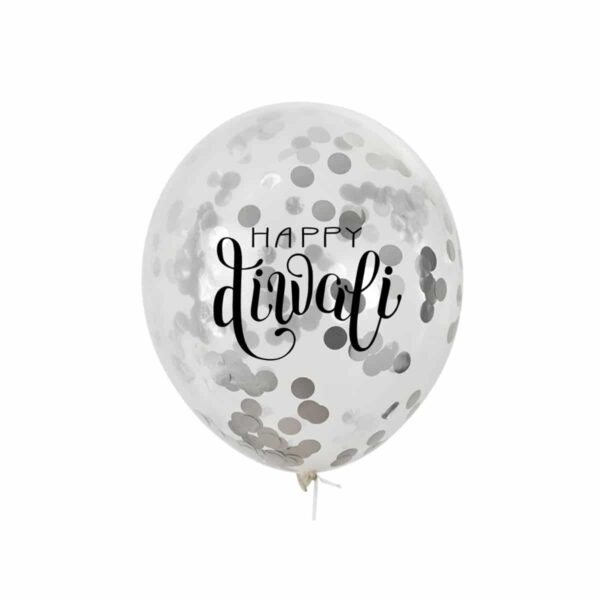 Happy Diwali Confetti Balloon Pack - Silver
