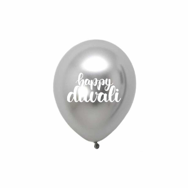 Happy Diwali Printed Chrome Balloon pack - Silver