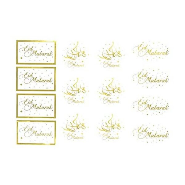 White and Gold Eid Mubarak Gift Stickers for Eidi Gifts