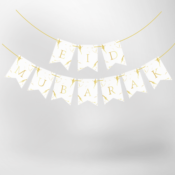 Marble White with Gold Foil Eid Mubarak Bunting