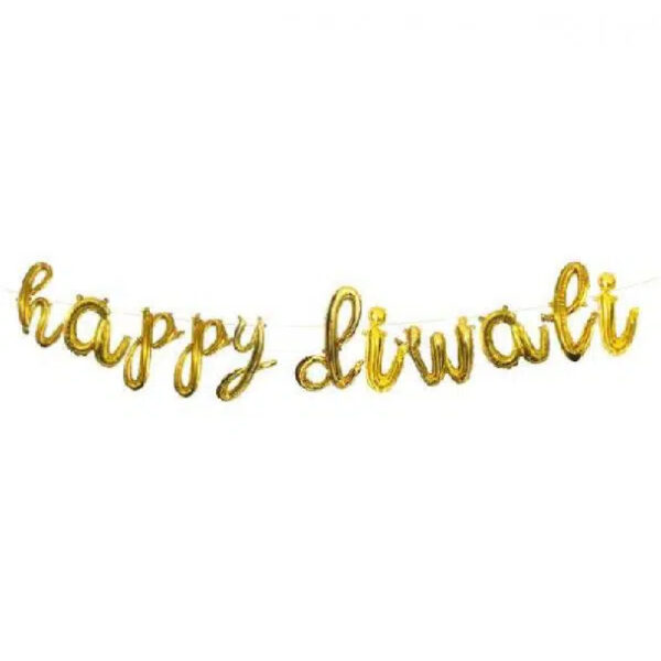 Happy Diwali Gold Script Foil Balloon Banner