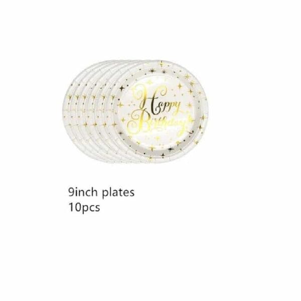 Gold and White Happy Birthday Party Tableware Set - Image 8