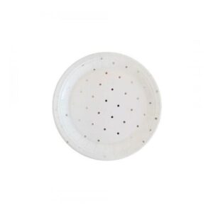 White and Silver Polka dots Round Plates Small