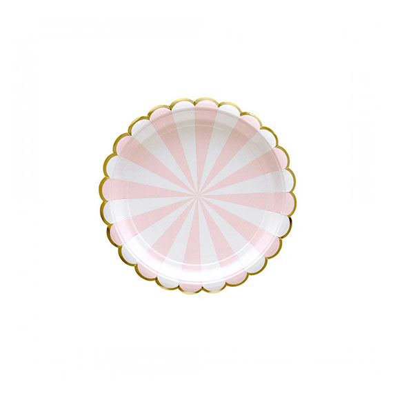 Pink and White Stripes with Gold Edges Plates – Small