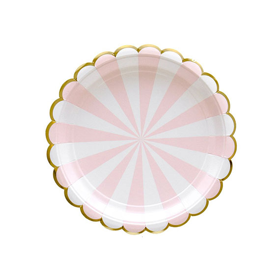 Pink and White Stripes with Gold Edges Plates – Big