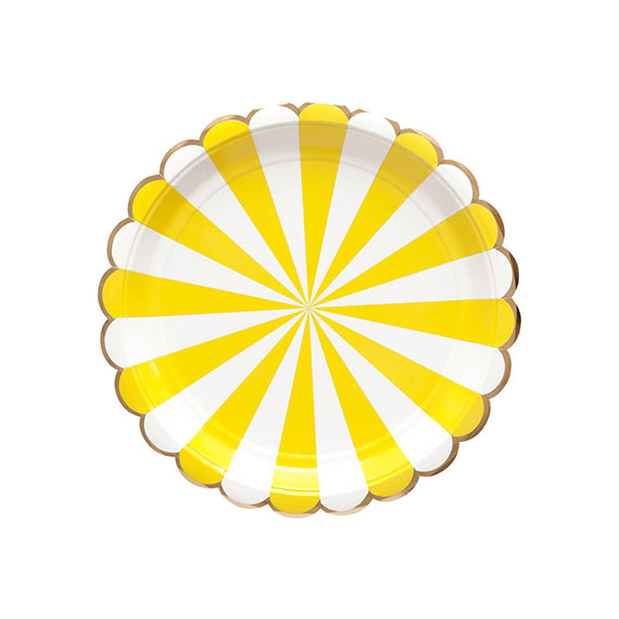 Yellow and White Stripes with Gold Edges Plates- Big