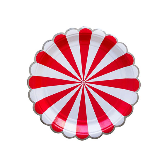 Red and White Stripes with Silver Edges Plates – Big