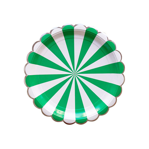 Green and White Stripes with Silver Edges Plates – Big