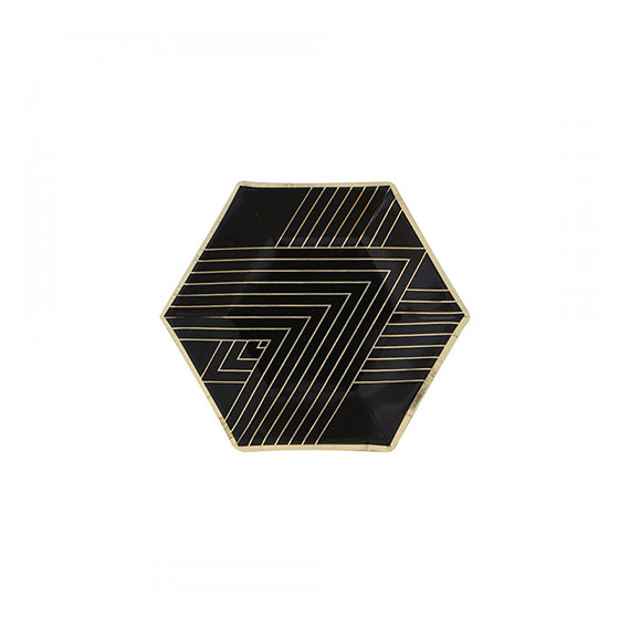Black with Gold Hexagon Plates – Small
