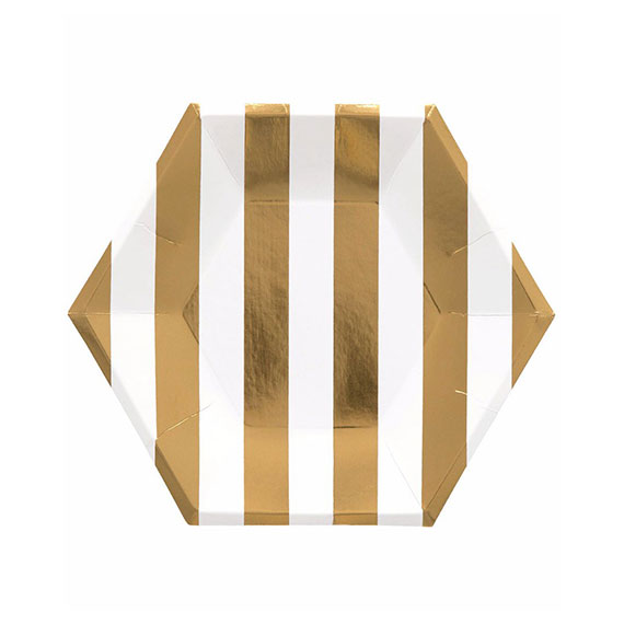Gold Stripe Hexagon Plates – Big