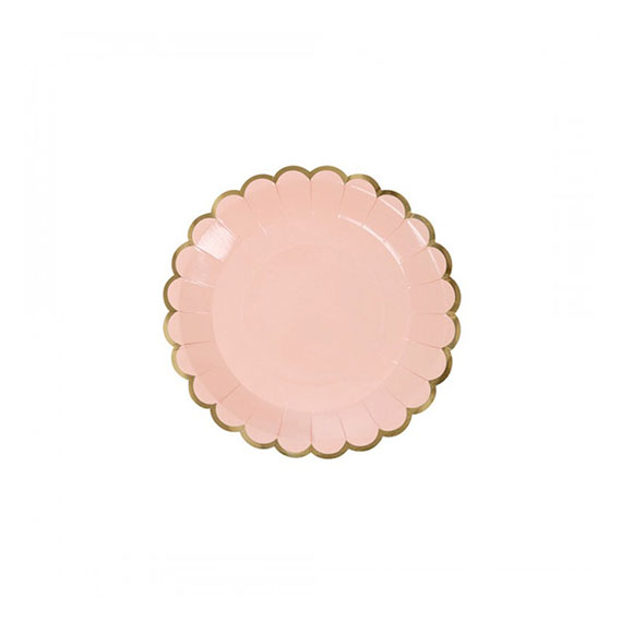 Solid Pink with Gold Edges Round Plates