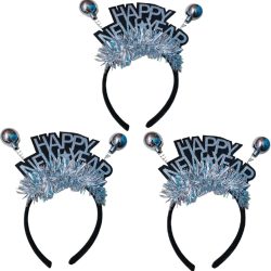 Pack of 3 Silver 2025 Happy New Year Tinsel Headband- 3 Pcs