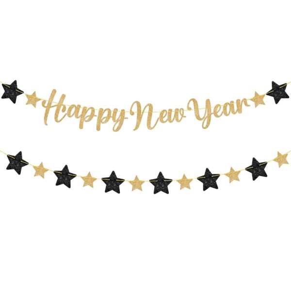 Star Glitter Happy New Year Banner – 7 Feet