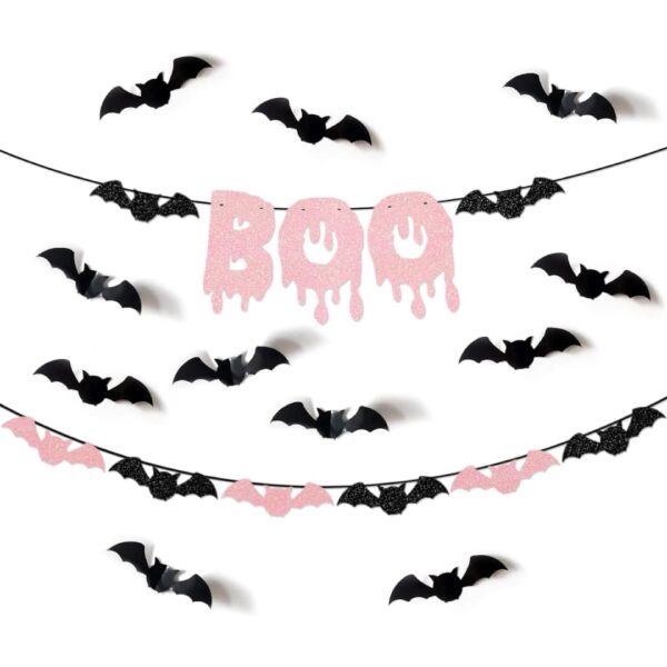 BOO Halloween Banner with Glittering Bats