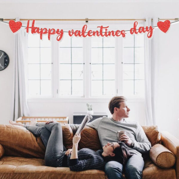 Valentine's Day Glitter Red Heart Valentine Banner- 10 Feet - Image 3