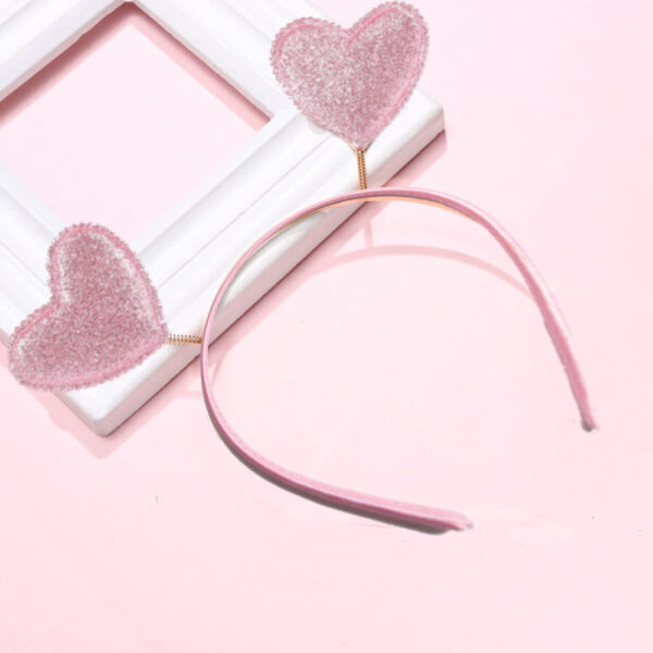 Pink Heart Valentine's Day Glitter Heart Headband - Image 2