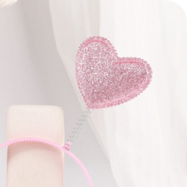 Pink Heart Valentine's Day Glitter Heart Headband - Image 3