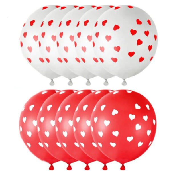 Red and White Printed Hearts Valentine Balloons Kit - 10 PCS