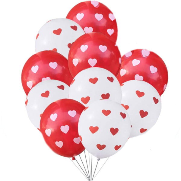 Red and White Printed Hearts Valentine Balloons Kit - 10 PCS - Image 4