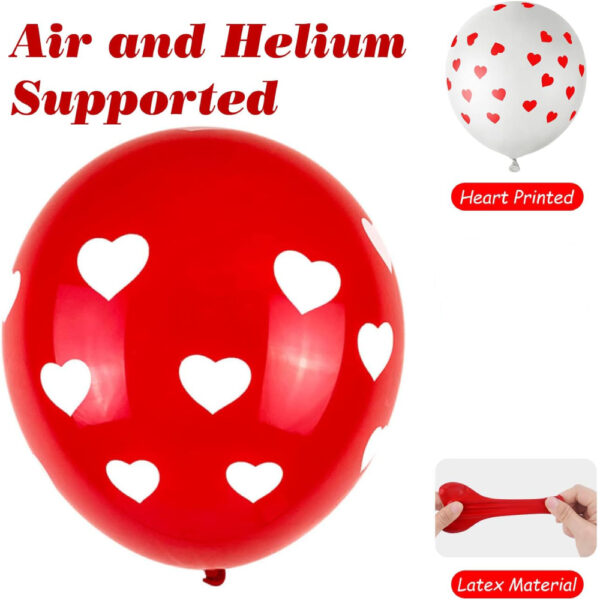 Red and White Printed Hearts Valentine Balloons Kit - 10 PCS - Image 3