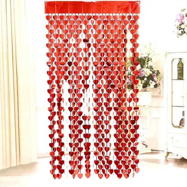 Red Heart Metallic Foil Fringe Curtains- 1 Pc - Image 3