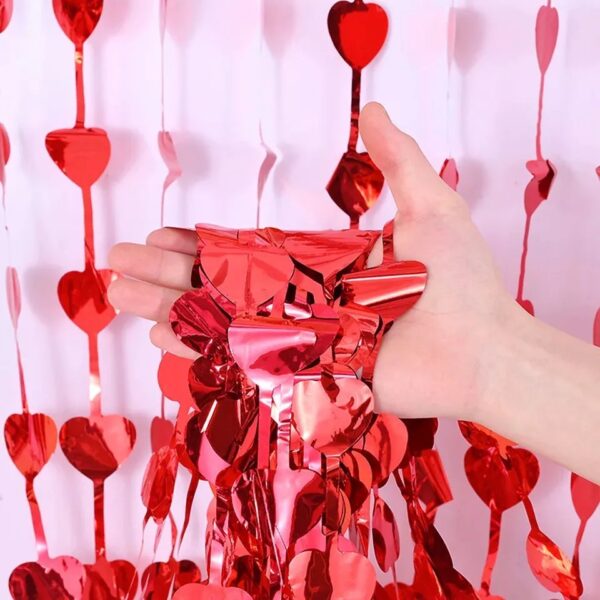 Red Heart Metallic Foil Fringe Curtains- 1 Pc - Image 4