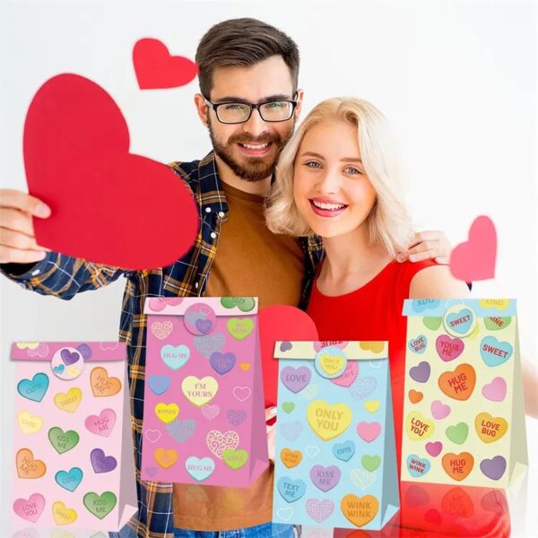Valentine's Day Heart Talk Party Favor Bags with Stickers- Set of 12 - Image 6