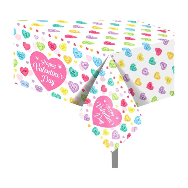 Multicolor Valentine's Day Heart Talk Plastic Table Cover - Image 4