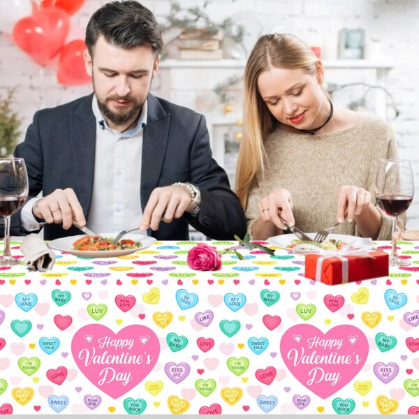 Multicolor Valentine's Day Heart Talk Plastic Table Cover - Image 5