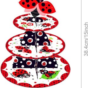 Cute Ladybug Cake Stand: 3-Tier Ladybug Dessert Cupcake Stand for Baby Showers and Kids' Birthday Party Decorations