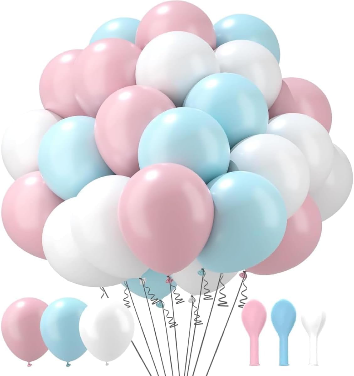 Pink Blue and White Balloons Set