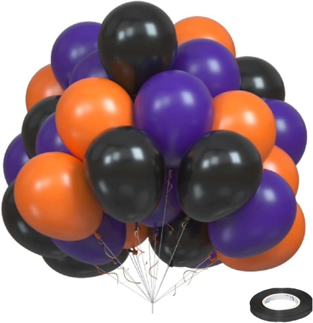 Orange, Black & Purple Halloween Balloons Set- 50 Pcs