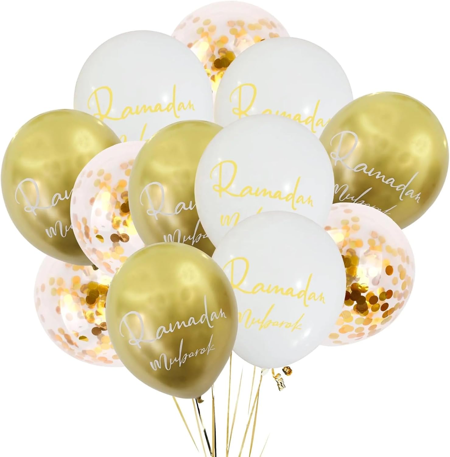 White Gold Ramadan Mubarak Balloons Set- 12 Pcs