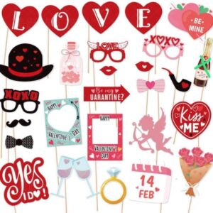 Valentine's Day Photobooth Props- 27 Pcs
