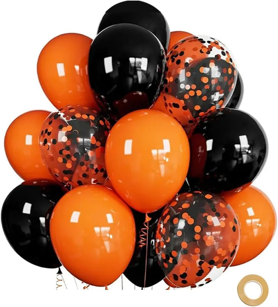 Black, Orange & Confetti Halloween Balloons Set- 50 Pcs