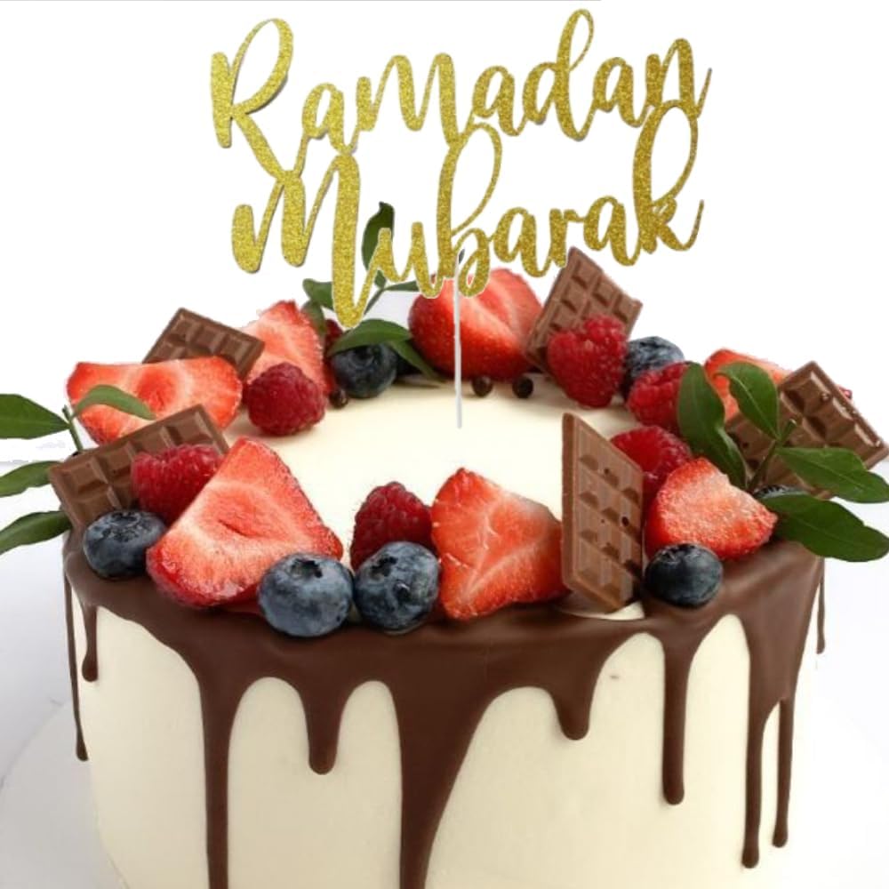 Glitter Gold Ramadan Mubarak Cake Topper- 1 Pc