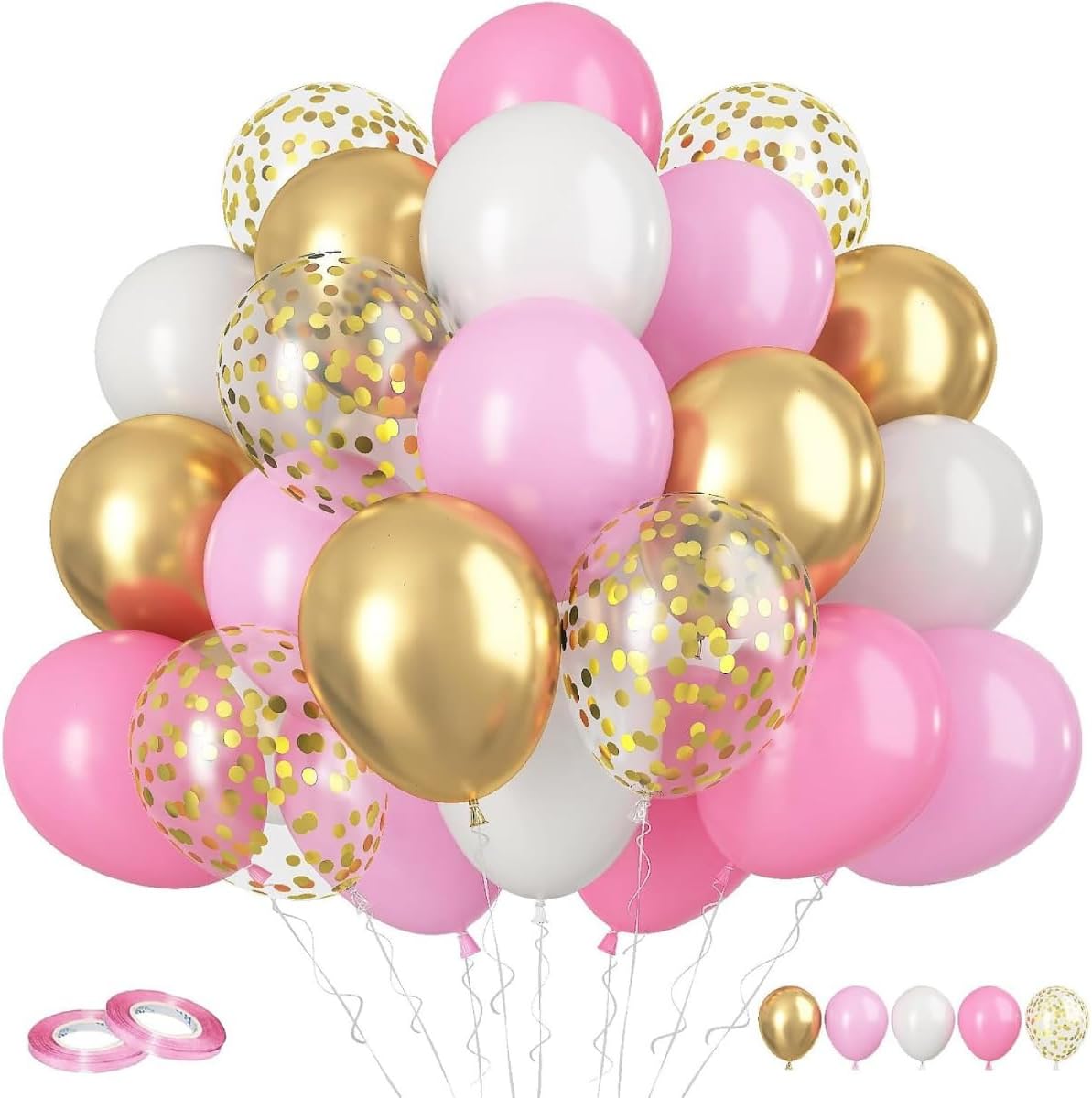 Pink, White & Gold Confetti Balloons Set