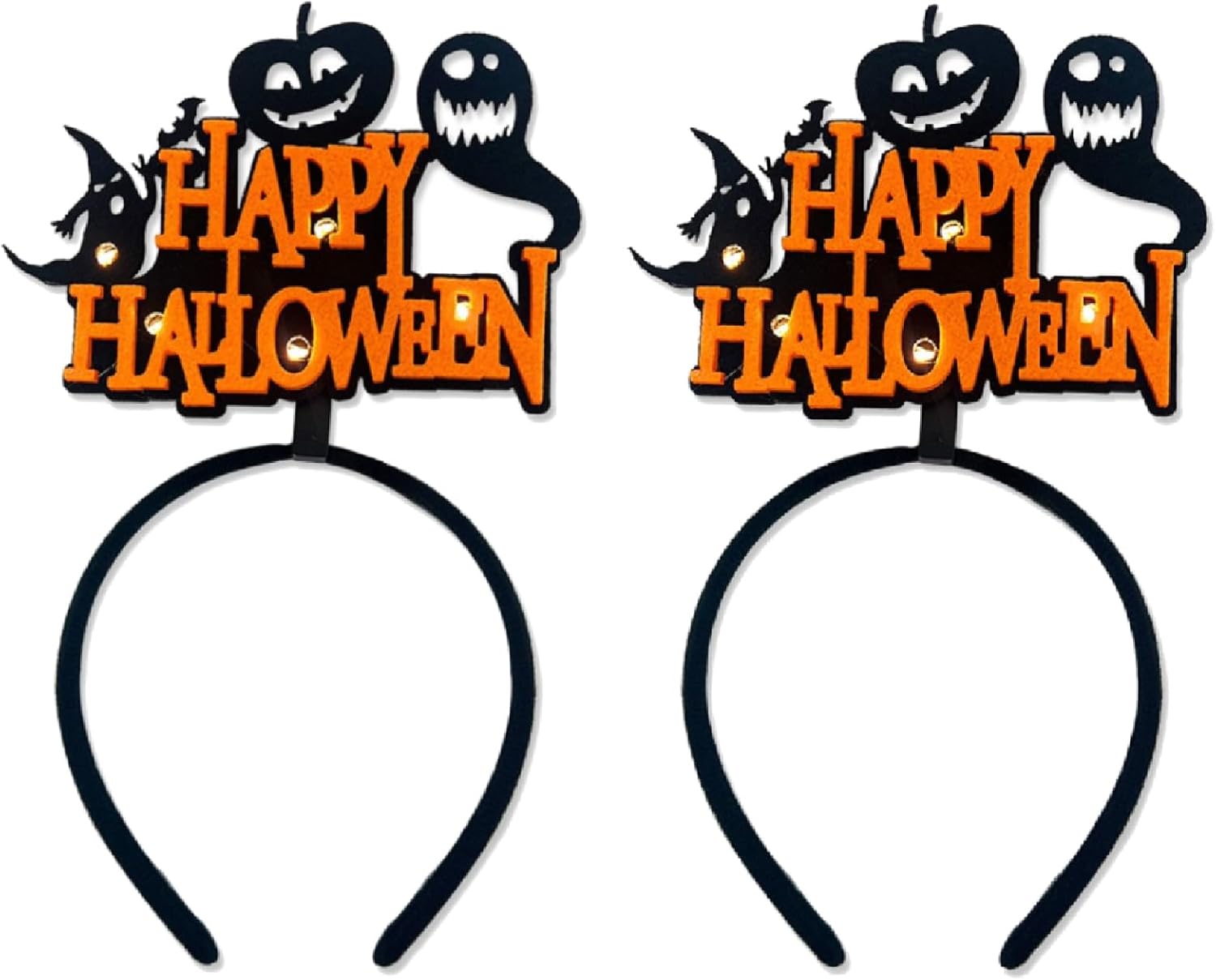 Pack of 2 Orange Glow in The Dark Happy Halloween LED Headband
