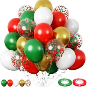 Red, Green, White, Gold & Confetti Balloons