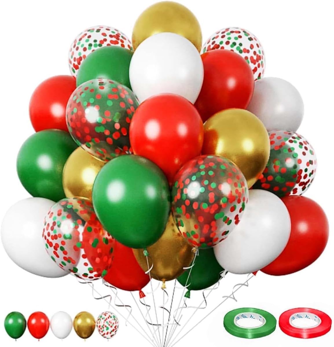 Red, Green, White, Gold & Confetti Balloons