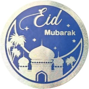 Blue Silver Foil Eid Mubarak Stickers
