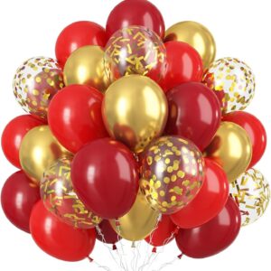 Red, Gold & Confetti Christmas Balloons- 50 Pcs