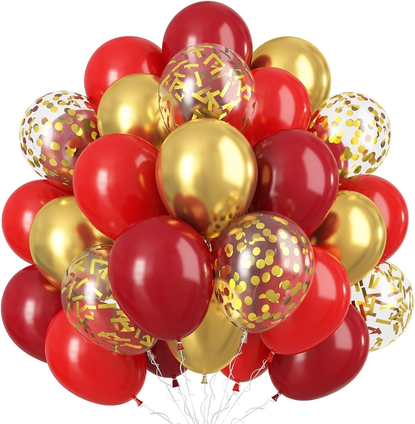 Red, Gold & Confetti Christmas Balloons- 50 Pcs