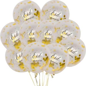 Gold Star Eid Mubarak Confetti Balloons Set- 10 Pcs