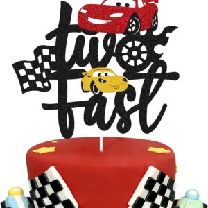 Let's Race to Victory Two Fast Car Race Theme Cake Topper