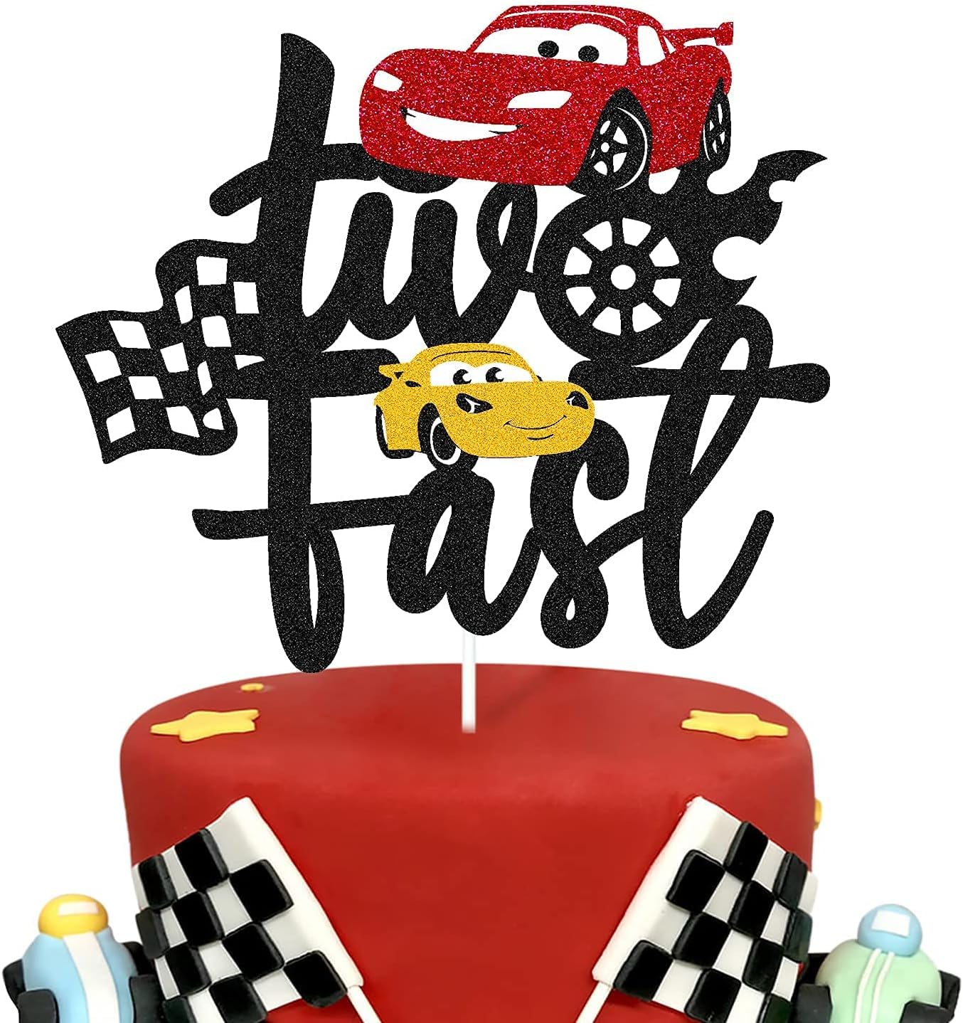 Let’s Race to Victory Two Fast Car Race Theme Cake Topper