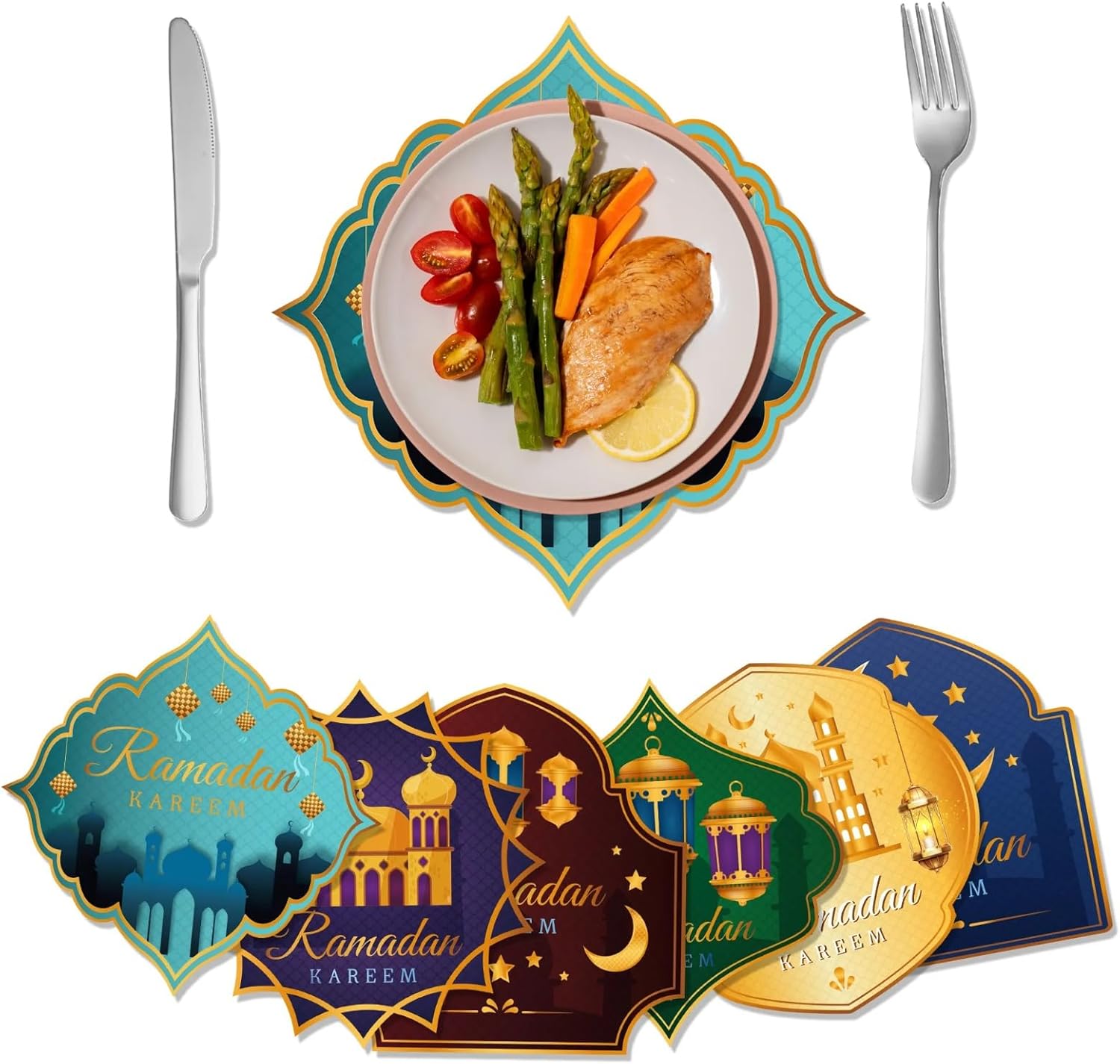 Multicolor Ramadan Kareem Paper Table Mats- 12 Pcs