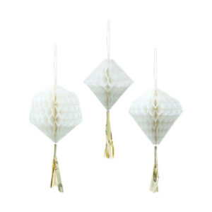 Diamond Shaped Honeycomb with Foil Gold Tassel- Set of 3